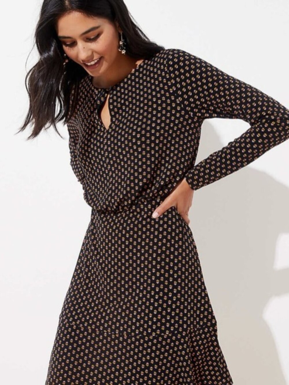 Loft Bloom Keyhole Cottagecore Floral Long Sleeve Dress